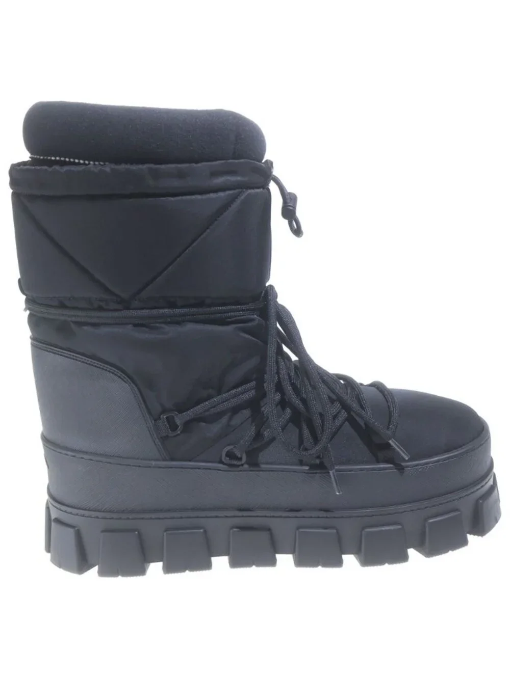 Prada Re-Nylon Gabardine Apres Ski Boots Long Triangle Logo Black
